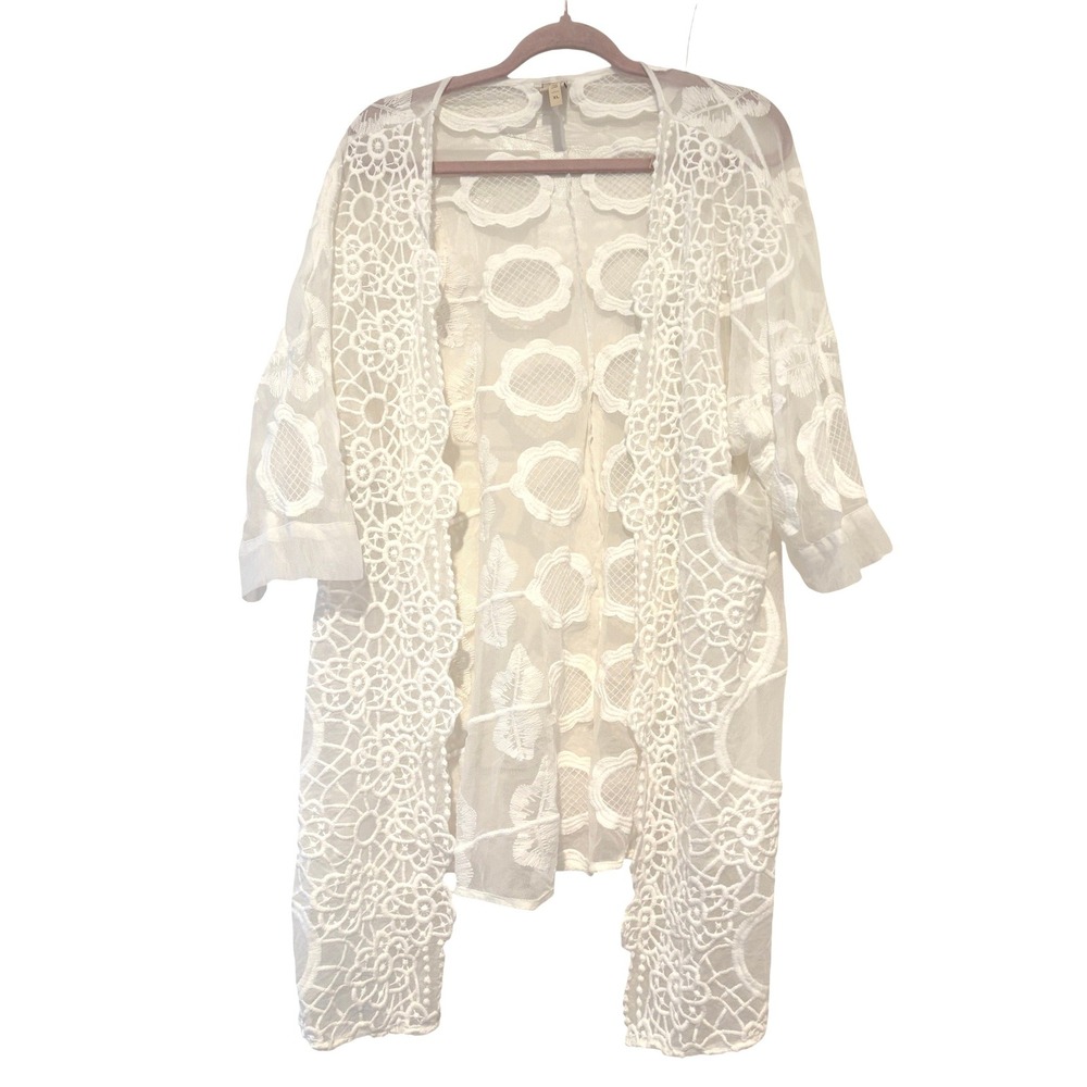 XCVI sz XL white lace shrug/cardigan style embroidered bridal‎ lagenlook J